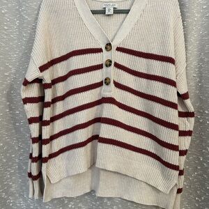 Rachel Zoe Striped V-Neck Sweater - Cream and Red